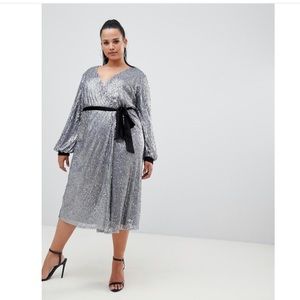 NWT Little Mistress Plus US size 18 Sequin Velvet wrap midi dress with belt